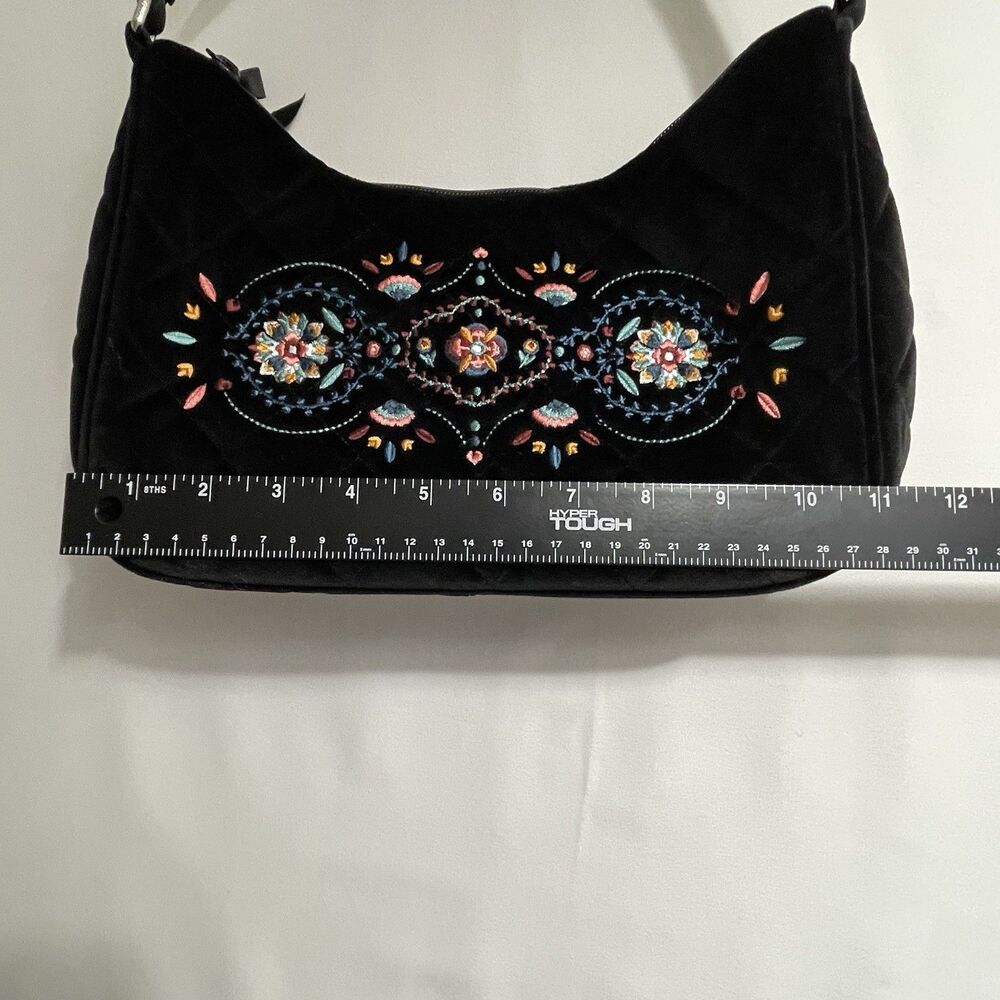 Vera Bradley Frannie Crescent Crossbody Purse Black Velvet Embroidered Floral - Picture 12 of 14